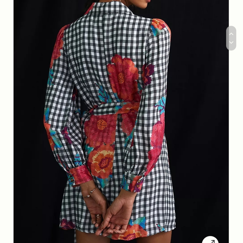 ❗SOLD❗Farm Rio | Gingham Floral Long Sleeve Collared Wrap Dress - Picture 2 of 16